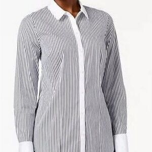 Ann Taylor Striped Contrast-Trim Shirt, Size 8